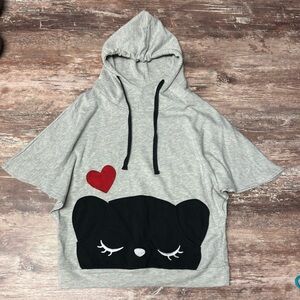 Top Look | VGUC Gray Cat Hoodie with Black and Red Accents, Approx. Medium